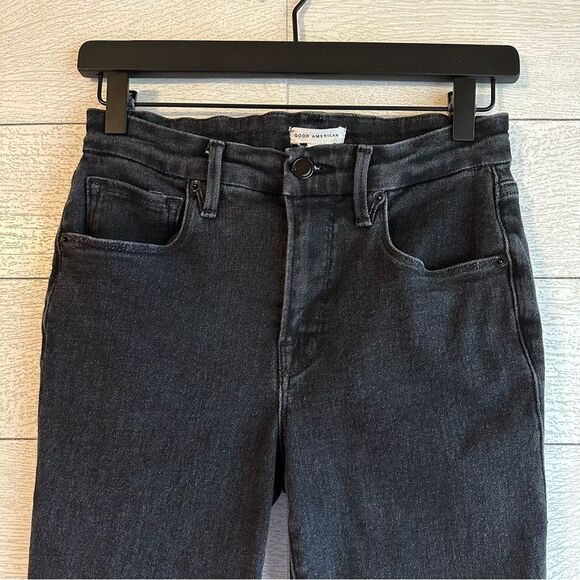GOOD AMERICAN GOOD LEGS RAW HEM SKINNY JEANS Black184 Size 2/26 - Picture 7 of 13